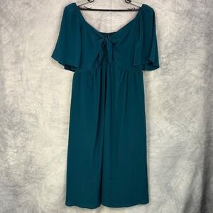 New Pretty Garden Maxi Dress Sz XXL Teal Smocked Flutter Milkmaid romantic